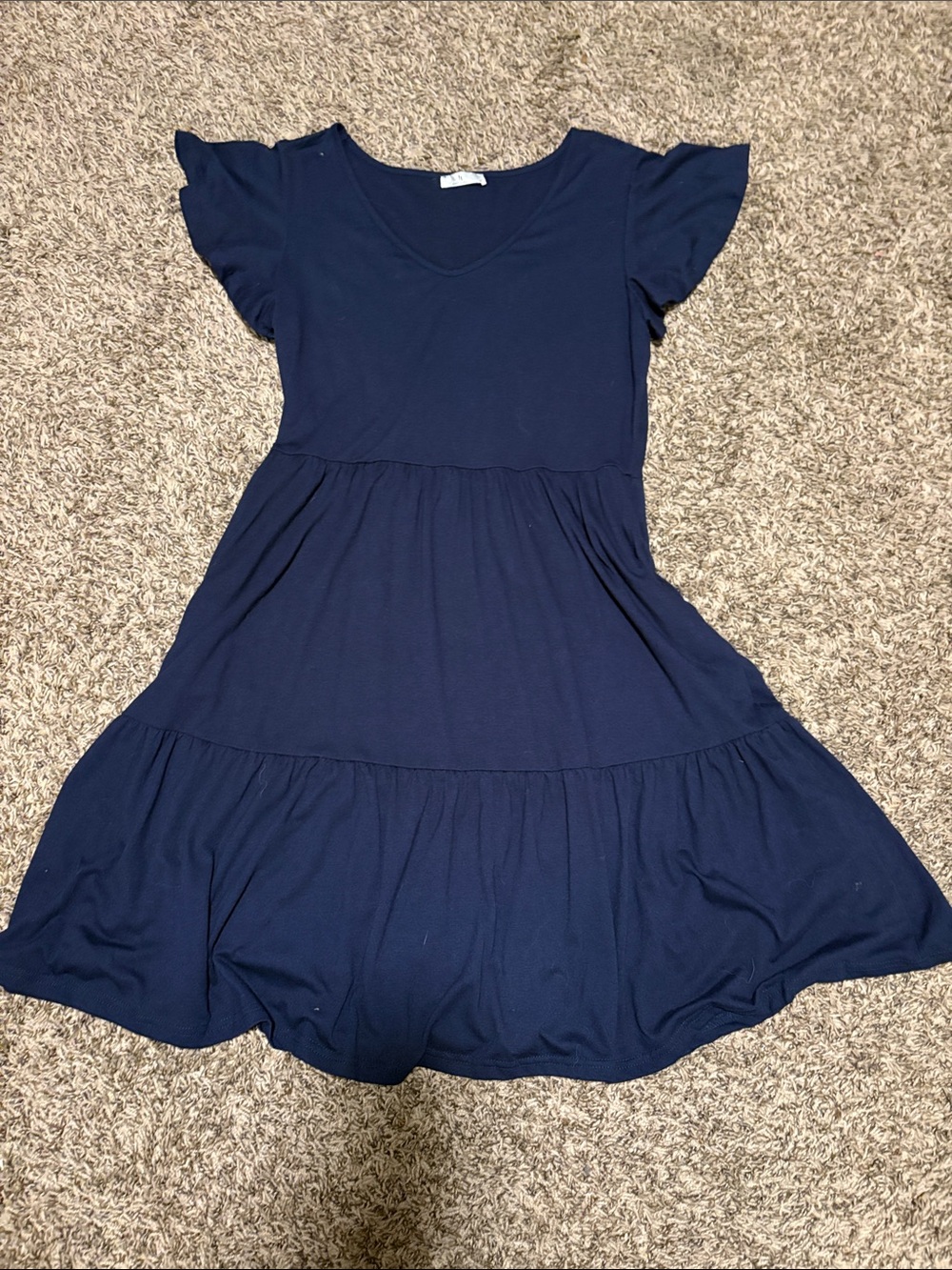 It Navy Blue Tiered Flutter Sleeve Dress